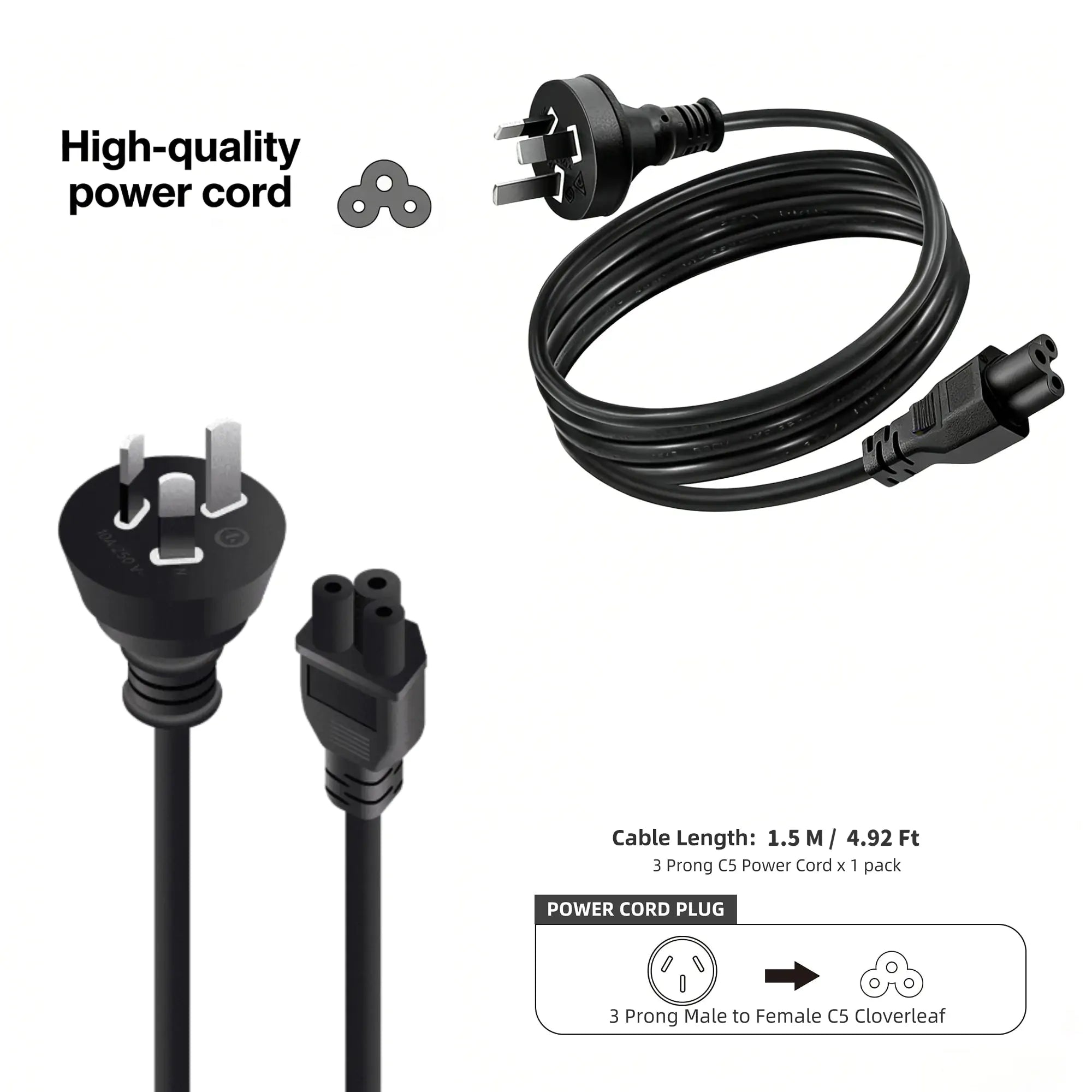 1.5m AU Plug to IEC C5/C6 Cloverleaf AC Power Cord - Image 6