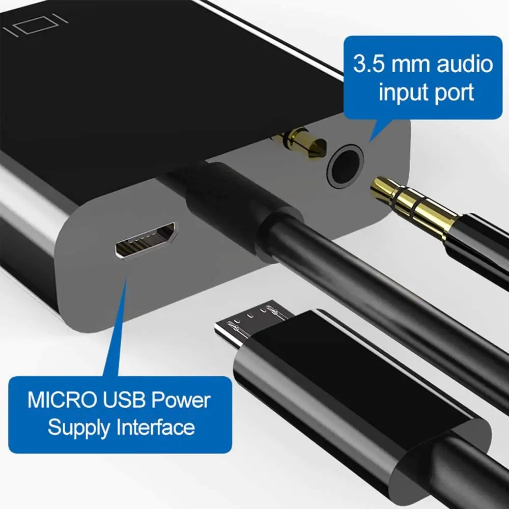 Active HDMI to VGA Adapter 1080P 60Hz with Audio Jack - Detail View