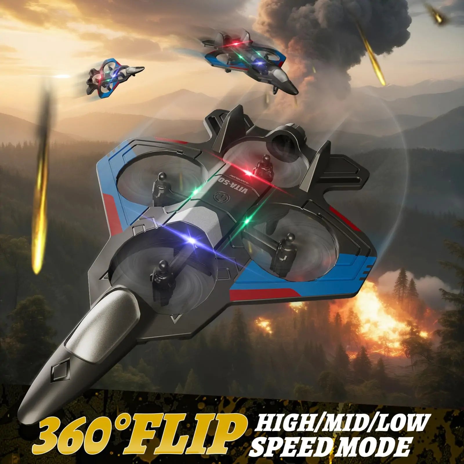 RC Fighter Jet Mini Drone with 3 Batteries - Detail View