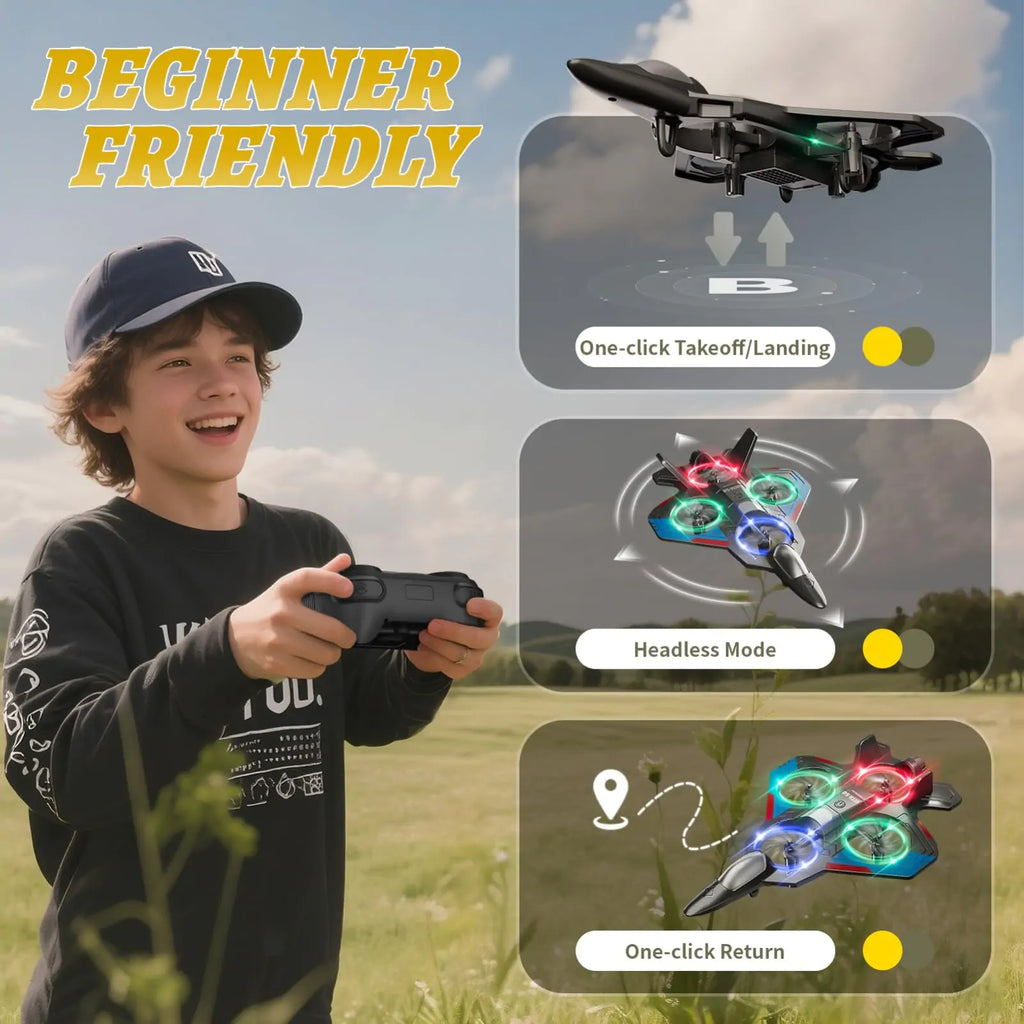 RC Fighter Jet Mini Drone with 3 Batteries - Features