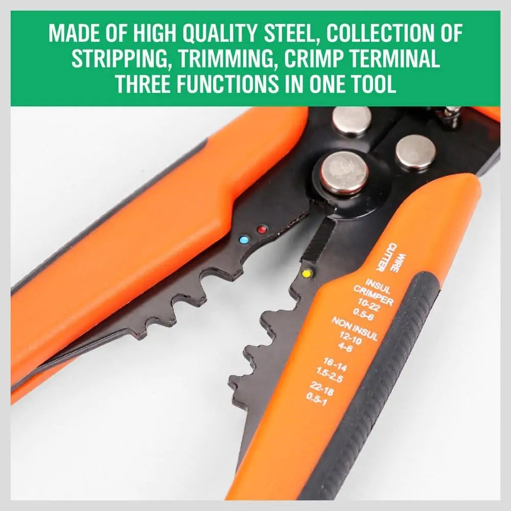 Automatic Wire Stripper and Crimper Tool 8", Self-Adjusting Wire - In Use