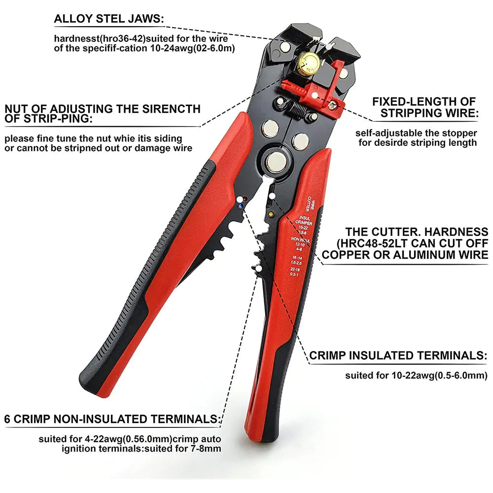 Automatic Wire Stripper and Crimper Tool 8", Self-Adjusting Wire - Features