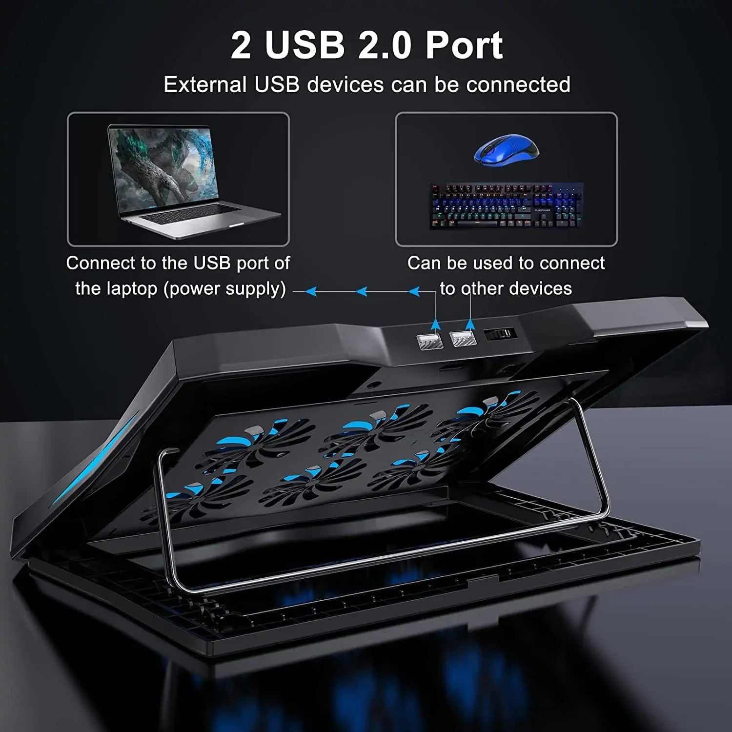 Laptop Cooling Pad Stand with 6 Quiet Fans, 2400 RPM - In Use