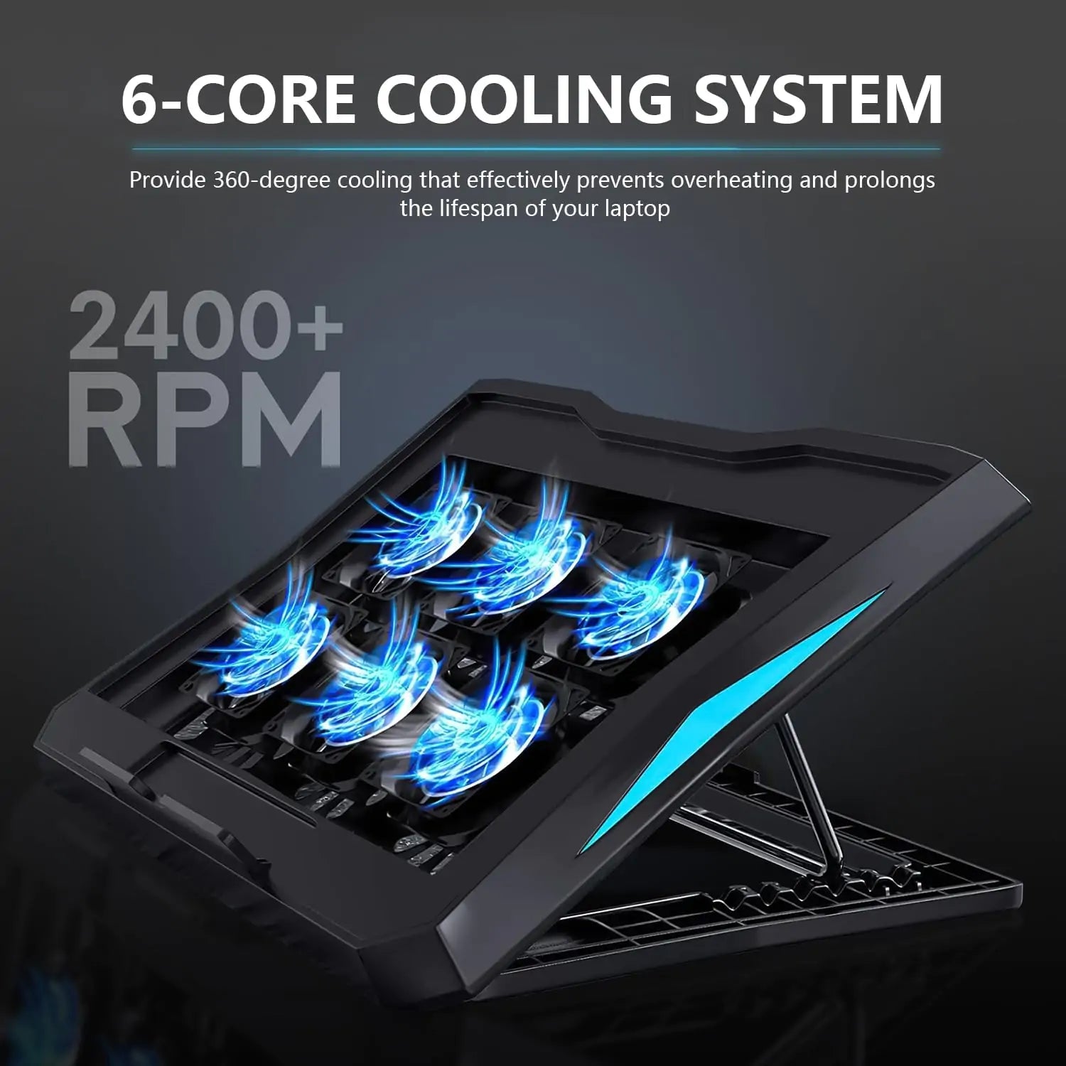 Laptop Cooling Pad Stand with 6 Quiet Fans, 2400 RPM - Image 8