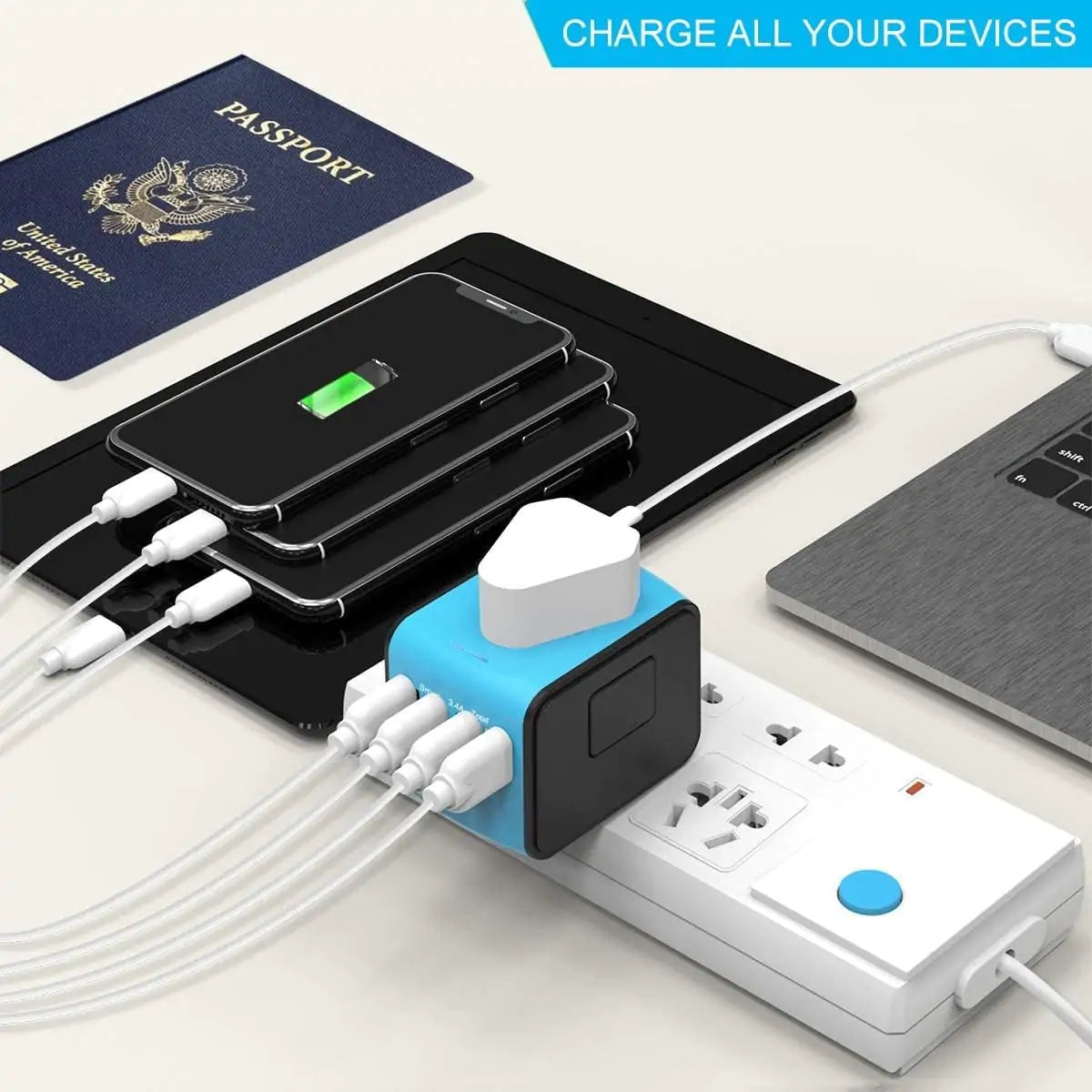 Universal Travel Adapter, 200+ Countries, 3 USB Ports - Features