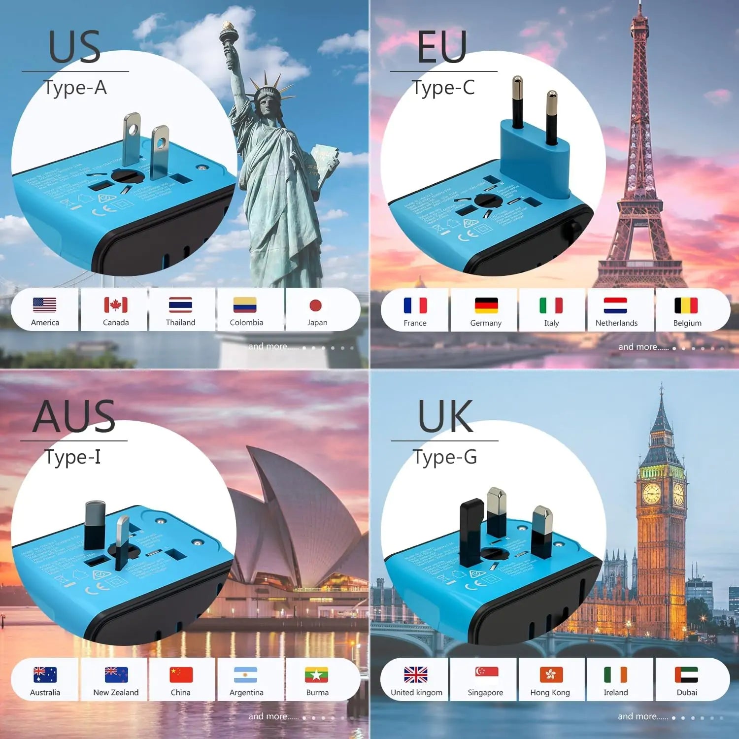 Universal Travel Adapter, 200+ Countries, 3 USB Ports - In Use