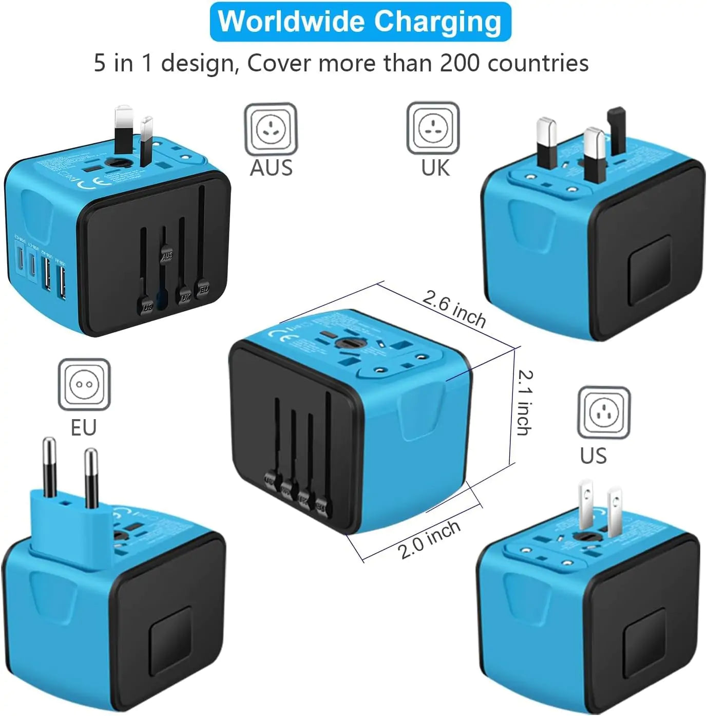 Universal Travel Adapter, 200+ Countries, 3 USB Ports - Image 5