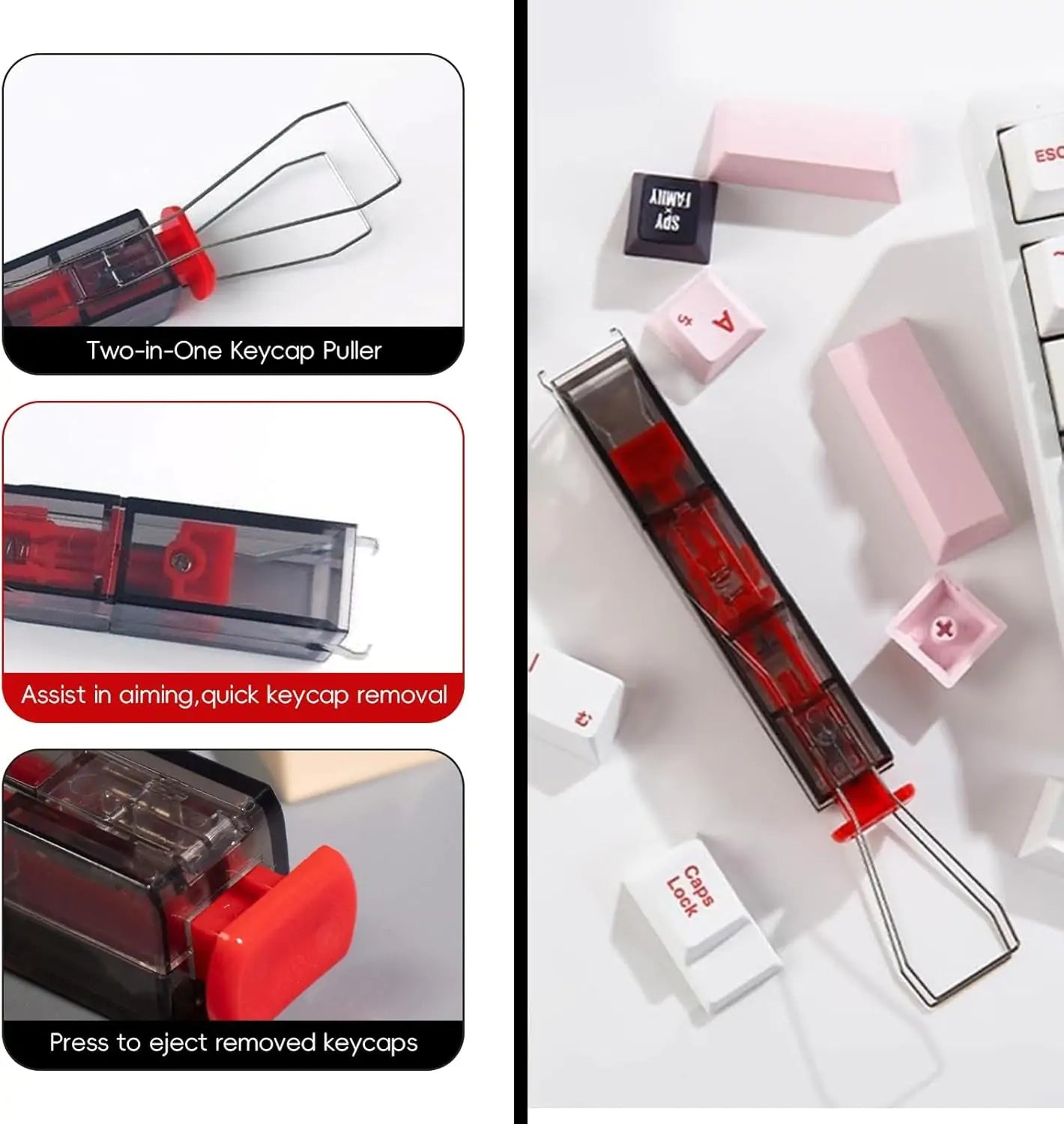 2-in-1 Keycap and Switch Puller Tool with 2 Cleaning Brushes - Detail View