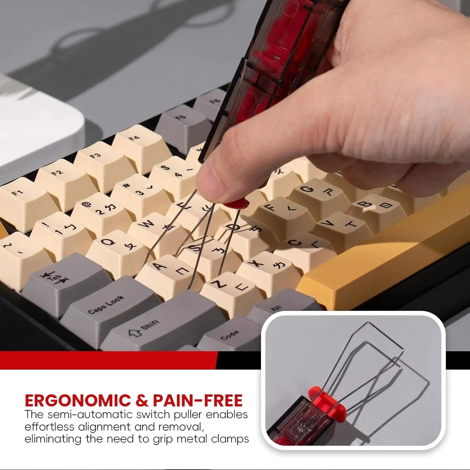 2-in-1 Keycap and Switch Puller Tool with 2 Cleaning Brushes - Features