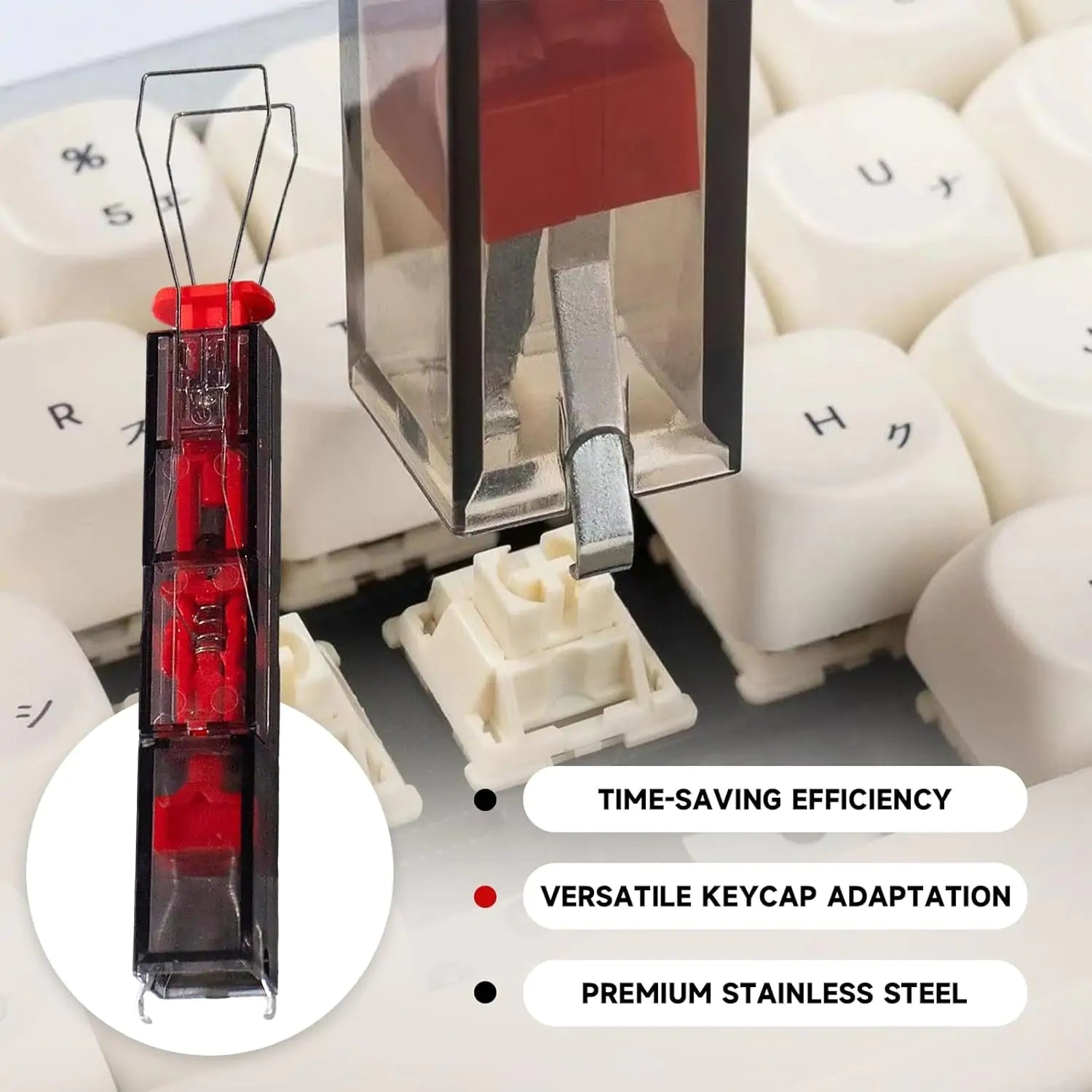 2-in-1 Keycap and Switch Puller Tool with 2 Cleaning Brushes - In Use