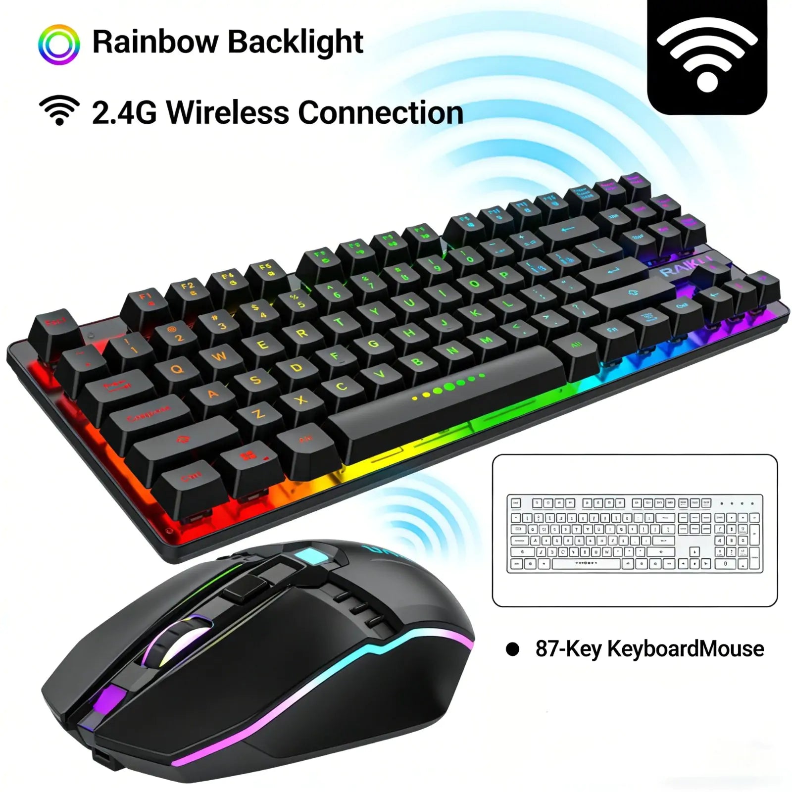 87-Key 2.4G Wireless Gaming Keyboard and Mouse Combo - Main Product Image