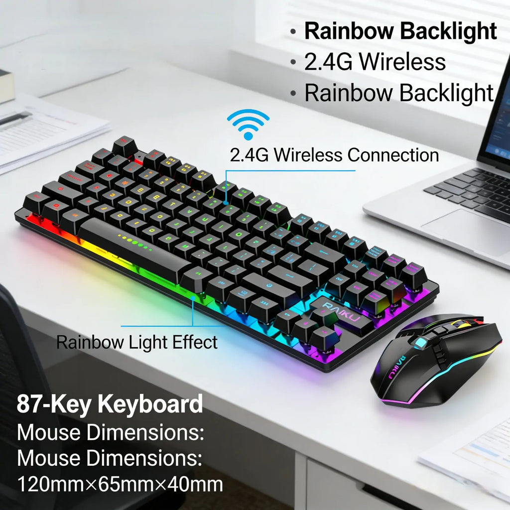 87-Key 2.4G Wireless Gaming Keyboard and Mouse Combo - Detail View