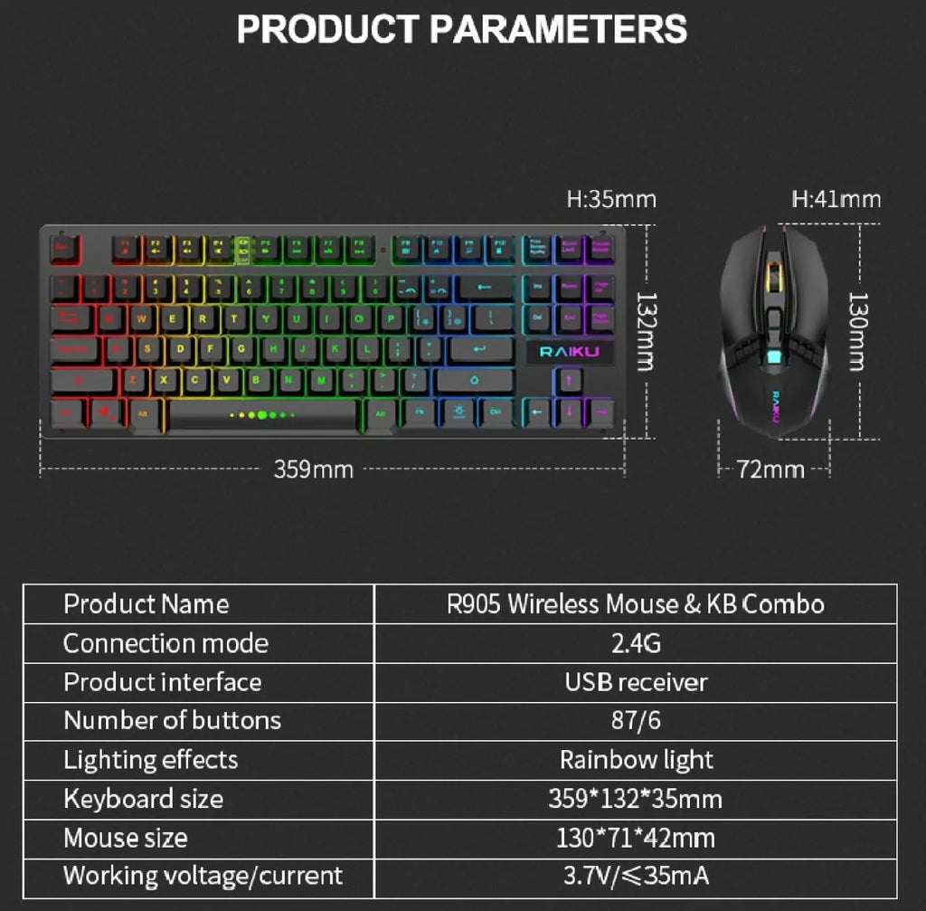 87-Key 2.4G Wireless Gaming Keyboard and Mouse Combo - Features