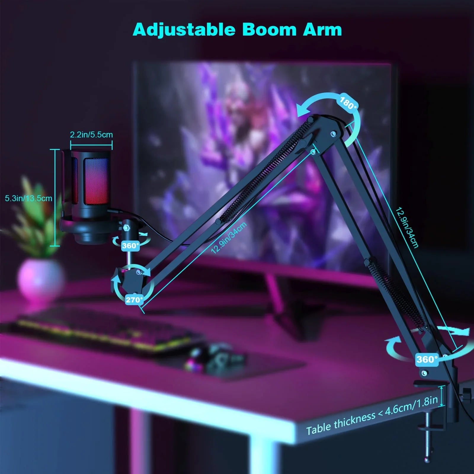 USB Gaming Microphone Kit with Boom Arm - Detail View