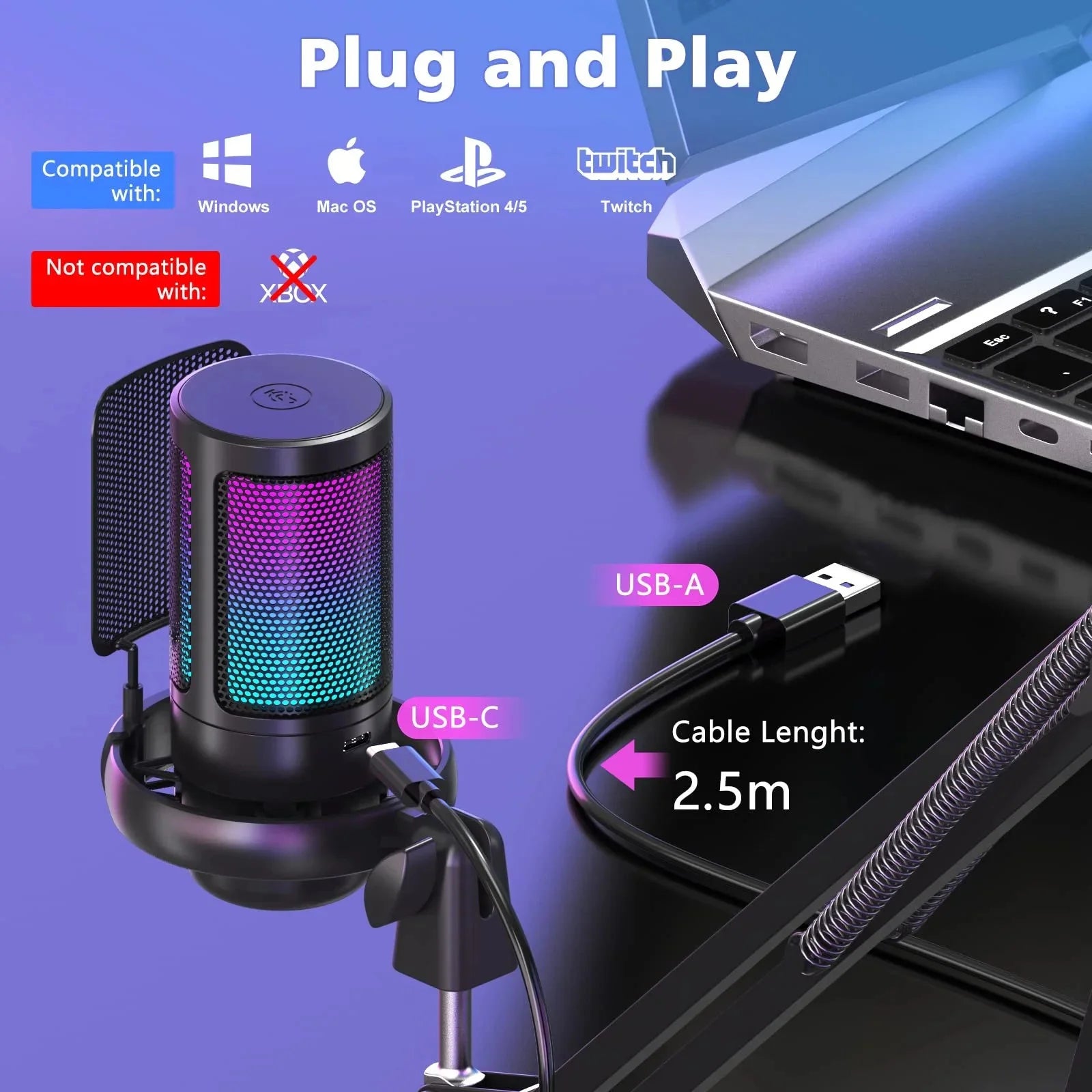USB Gaming Microphone Kit with Boom Arm - In Use