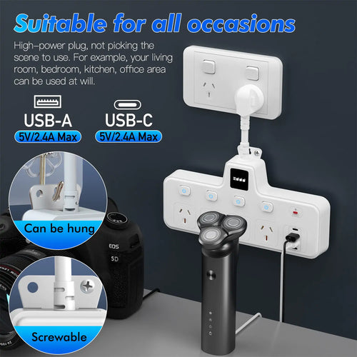 12-in-1 Power Board with LED Night Light, Individual Switch - Detail View