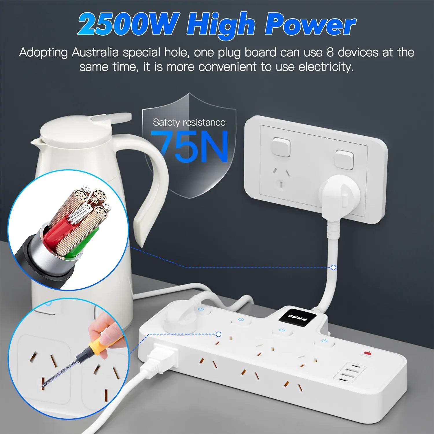 12-in-1 Power Board with LED Night Light, Individual Switch - Features