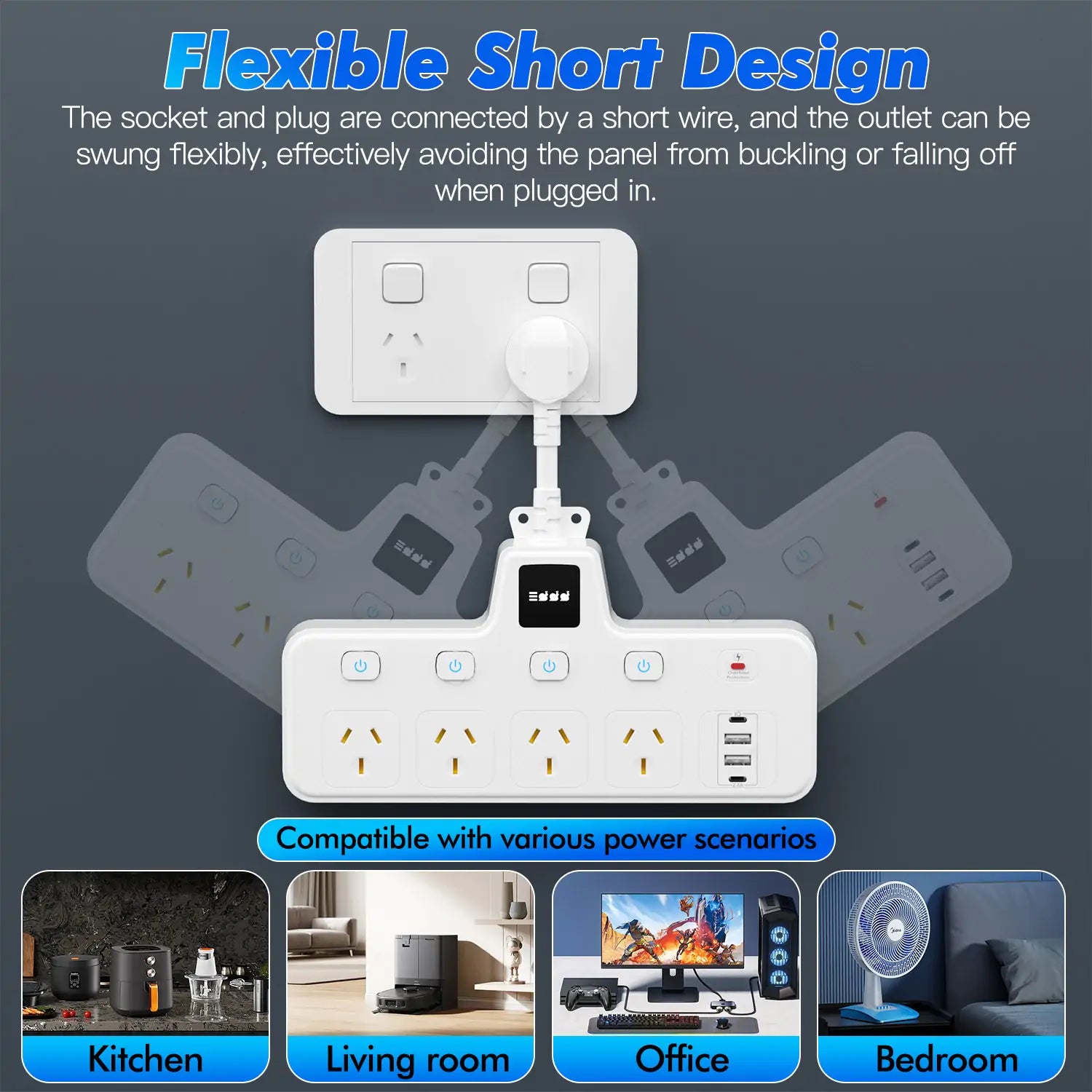 12-in-1 Power Board with LED Night Light, Individual Switch - Image 5