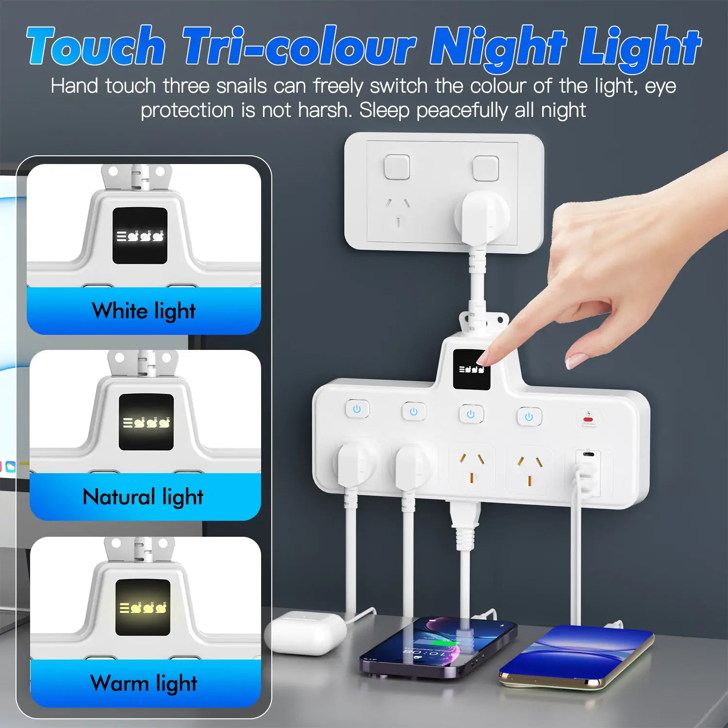 12-in-1 Power Board with LED Night Light, Individual Switch - Image 6
