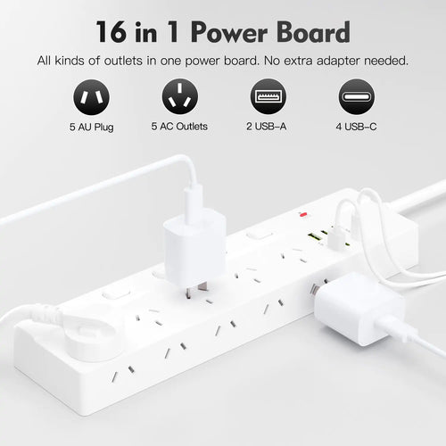 16-in-1 Power Board with Individual Switch, 10 AC Outlets - Detail View