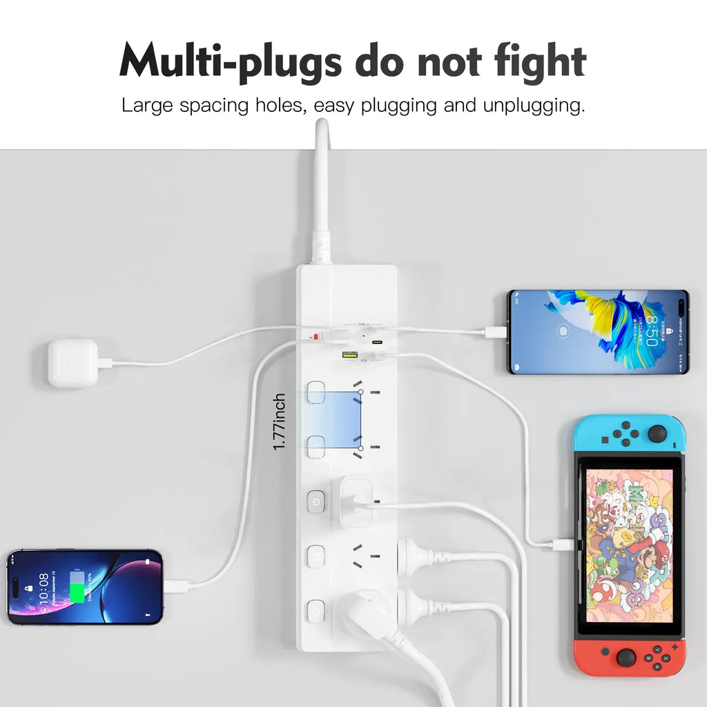 16-in-1 Power Board with Individual Switch, 10 AC Outlets - In Use