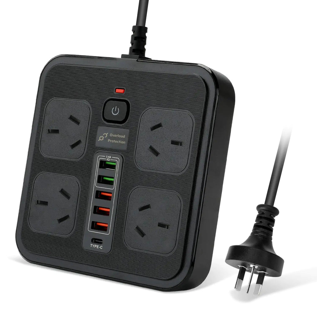 10-in-1 Power Board, Surge Protected, 4 AC + 6 USB - Main Product Image