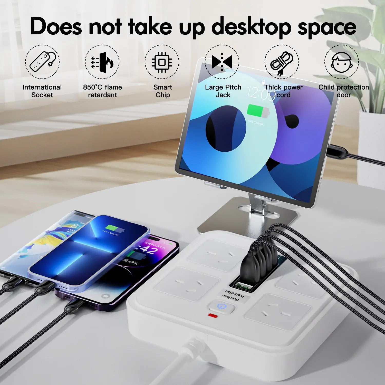 10-in-1 Power Board, Surge Protected, 4 AC + 6 USB - In Use