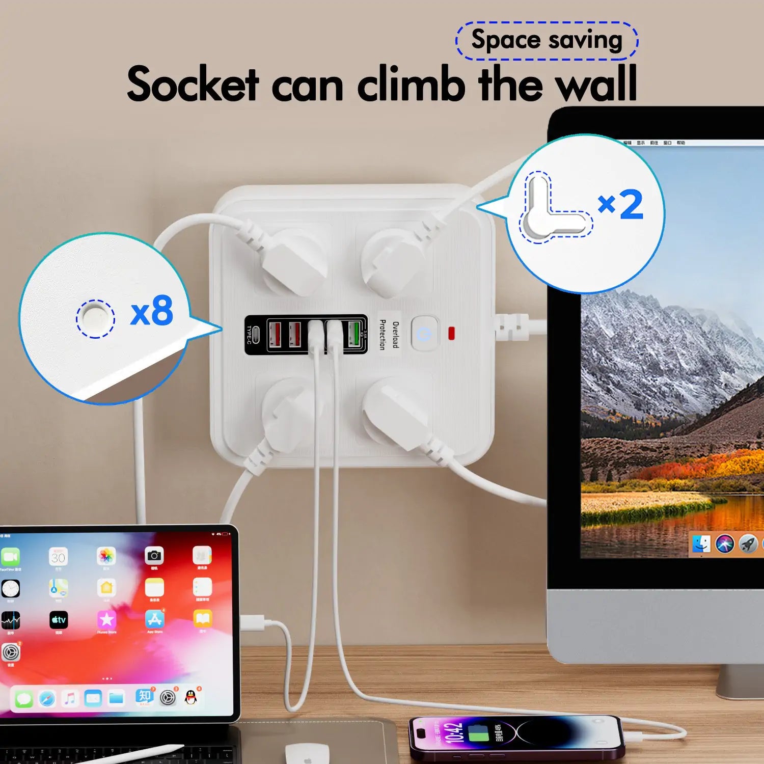 10-in-1 Power Board, Surge Protected, 4 AC + 6 USB - Image 6