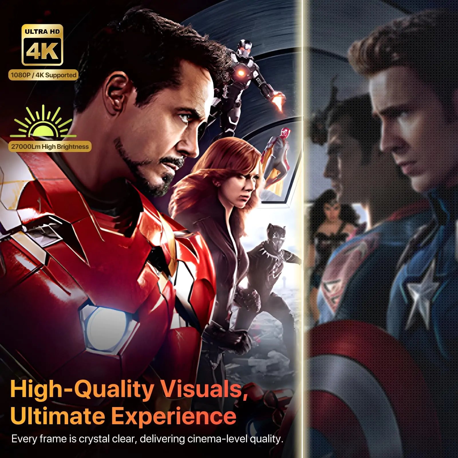 Smart Portable Projector with Built-in Android 13 & WiFi 6 - Detail View