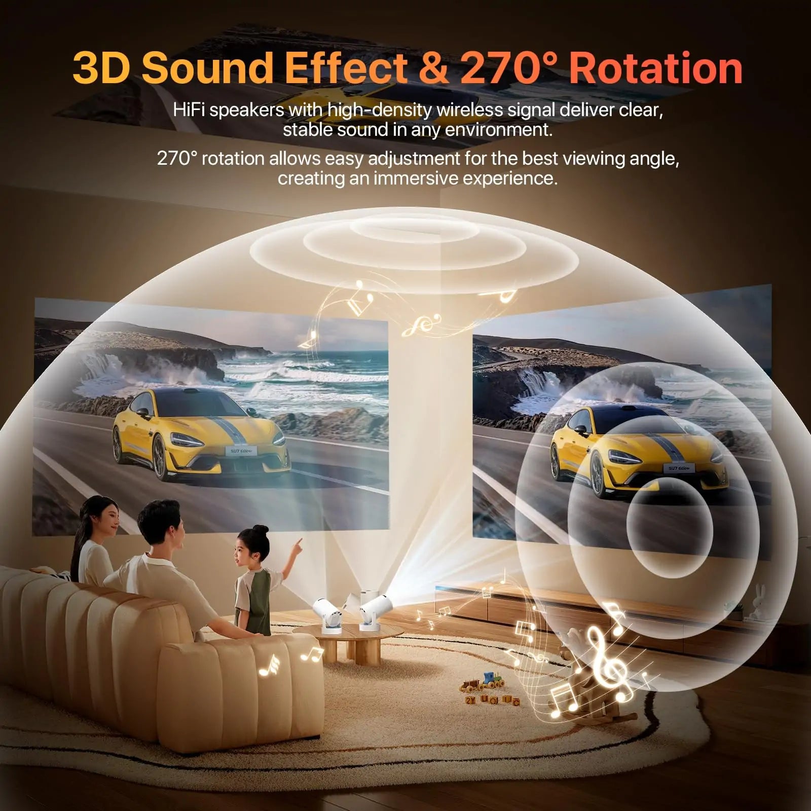 Smart Portable Projector with Built-in Android 13 & WiFi 6 - In Use