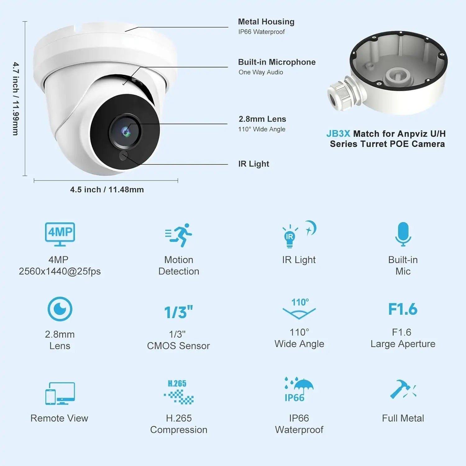 PoE 4MP 2K IP Turret Security Camera, ONVIF Compatible - Image 9