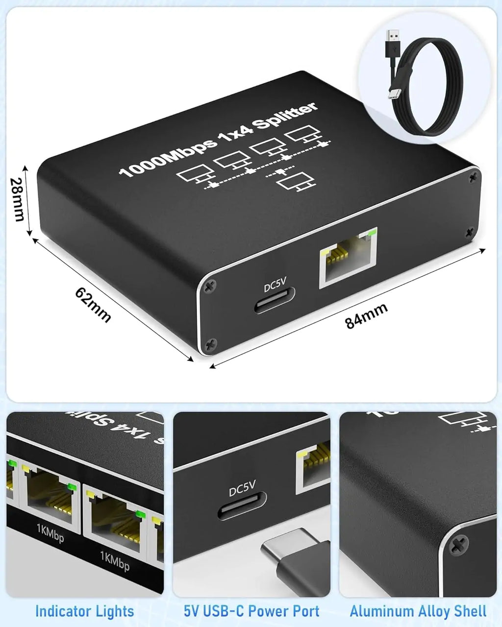 4 Port Gigabit Ethernet Splitter 1 in 4 Out - Image 6