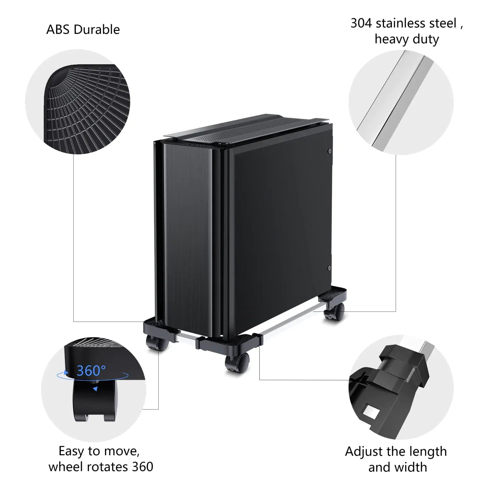 Adjustable PC Case Stand Trolley - Features