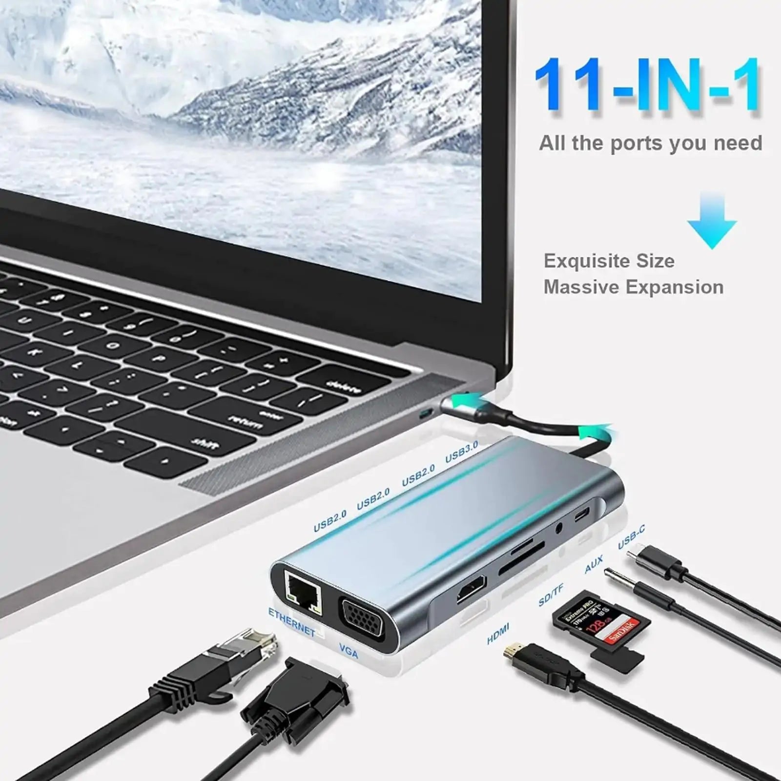 11-in-1 USB-C Docking Station, 4K HDMI Output - Detail View