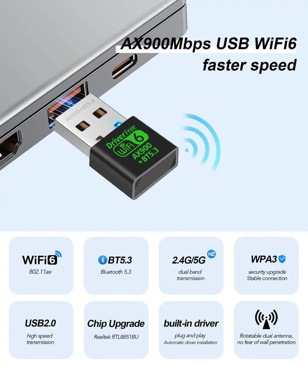 2-in-1 AX900 USB WiFi 6 & Bluetooth 5.3 Adapter - Detail View