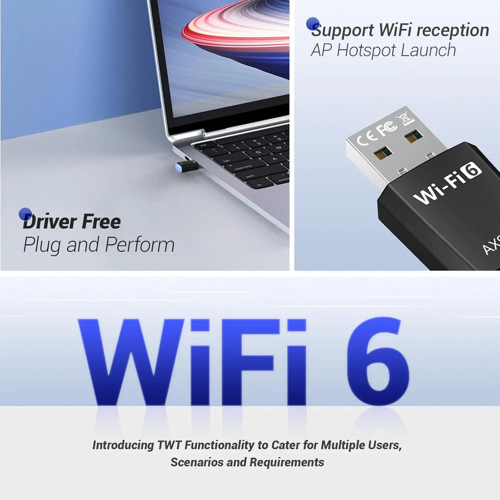 Wi-Fi 6 USB Adapter AX900, Driver Free Wireless Dongle, Dual Band - In Use