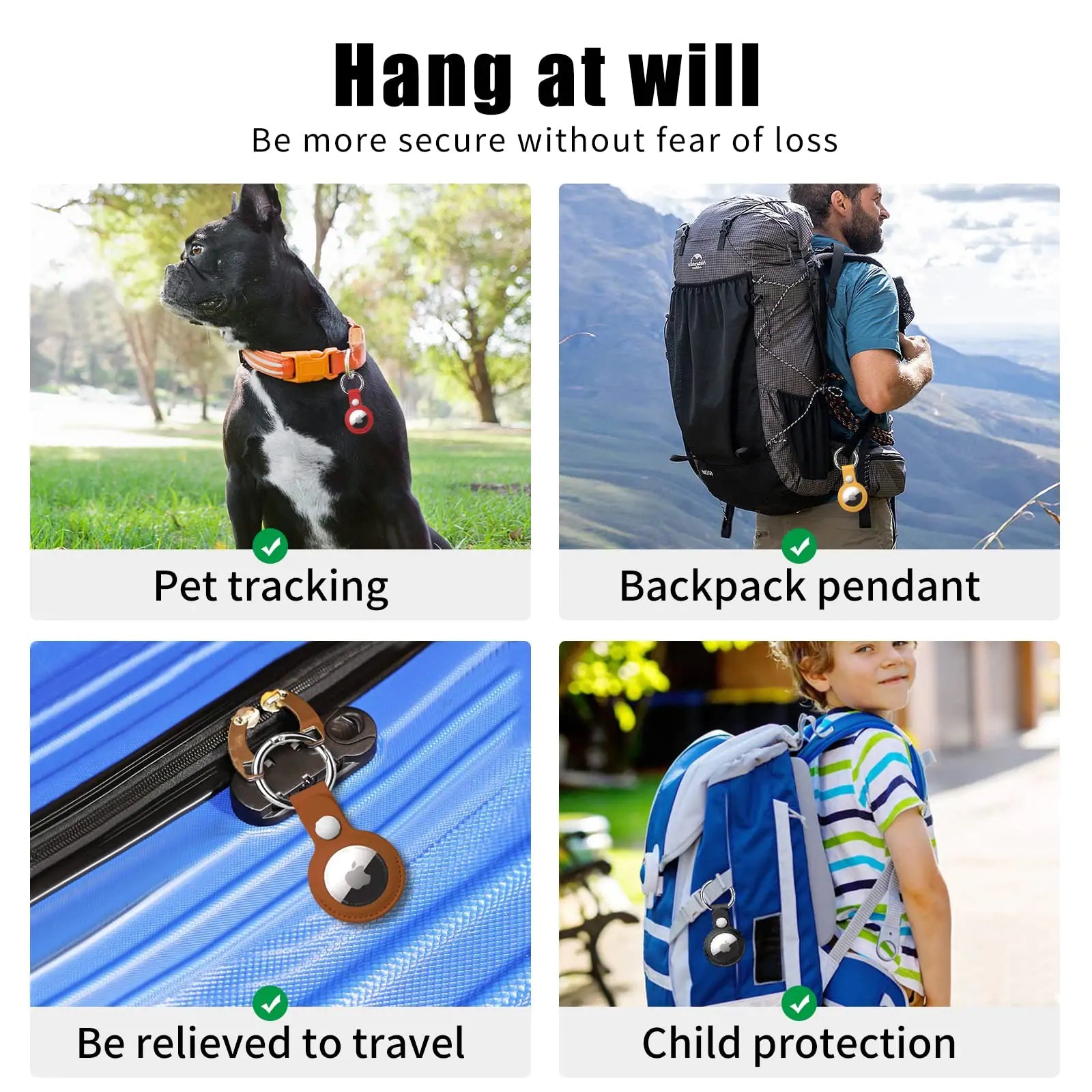 4 Pack AirTag Holder Keychain, PU Leather Case - In Use