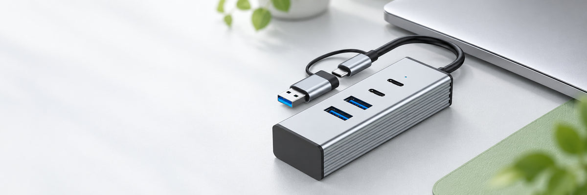 Silver VELORICA USB hub on a desk